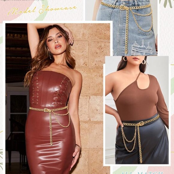Chain Belt for Women Metal Waist Chain Fashion Multilayer Chain Belts for Dress - Picture 3 of 7